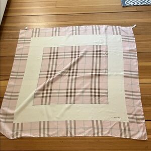 Burberry Pink Plaid 100% Silk Scarf 34x34..